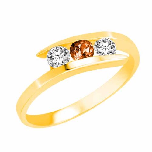 14K Yellow Gold Round 3 Stone Channel Set Fire Opal and Diamond Ring (1.00 cttw)
