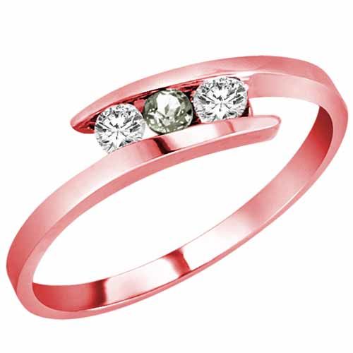 10K Rose Gold Round 3 Stone Channel Set Green Amethyst and Diamond Ring (0.25 cttw)
