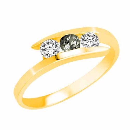 18K Yellow Gold Round 3 Stone Channel Set Green Amethyst and Diamond Ring (1/2 cttw)
