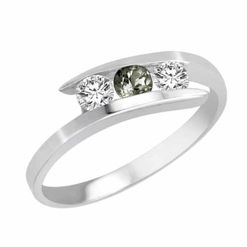 Sterling Silver Round 3 Stone Channel Set Green Amethyst and Diamond Ring (1.00 cttw)