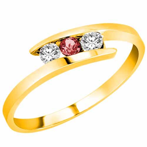 18K Yellow Gold Round 3 Stone Channel Set Garnet and Diamond Ring (0.25 cttw)