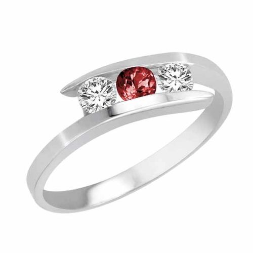 Sterling Silver Round 3 Stone Channel Set Garnet and Diamond Ring (1/2 cttw)