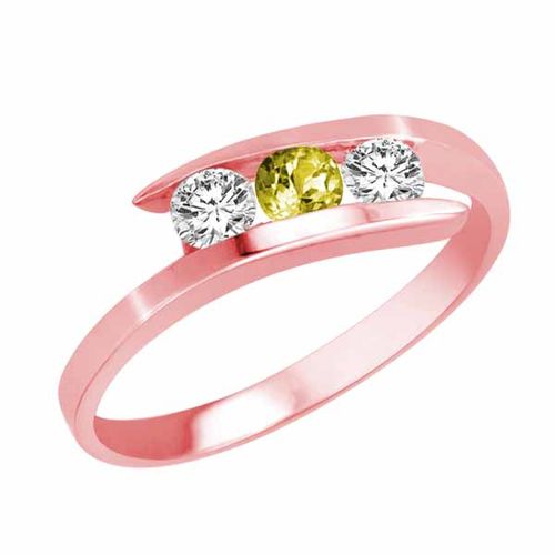 10K Rose Gold Round 3 Stone Channel Set Lemon Quartz and Diamond Ring (1.00 cttw)