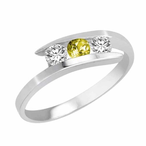 Sterling Silver Round 3 Stone Channel Set Lemon Quartz and Diamond Ring (1.00 cttw)