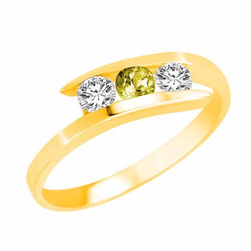 18K Yellow Gold Round 3 Stone Channel Set Lemon Quartz and Diamond Ring (1.00 cttw)