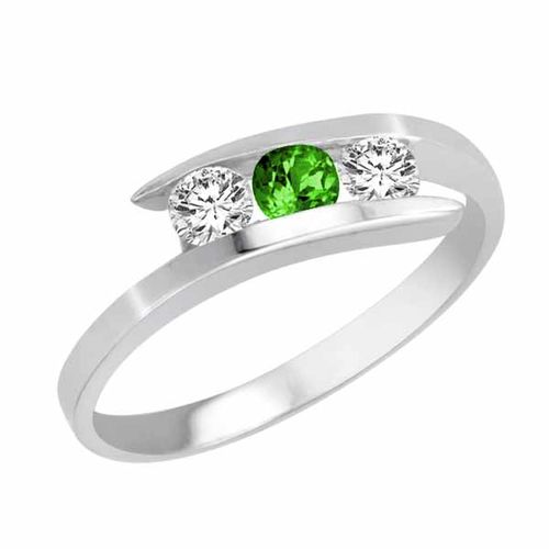 Sterling Silver Round 3 Stone Channel Set Peridot and Diamond Ring (1/2 cttw)