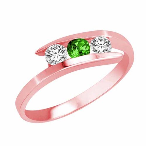 14K Rose Gold Round 3 Stone Channel Set Peridot and Diamond Ring (1.00 cttw)