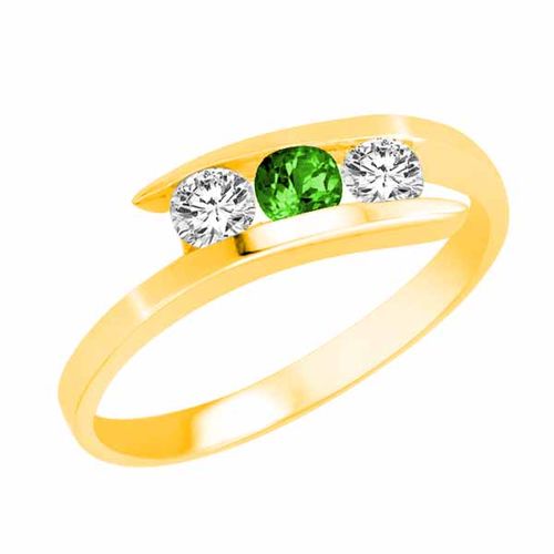 10K Yellow Gold Round 3 Stone Channel Set Peridot and Diamond Ring (1.00 cttw)