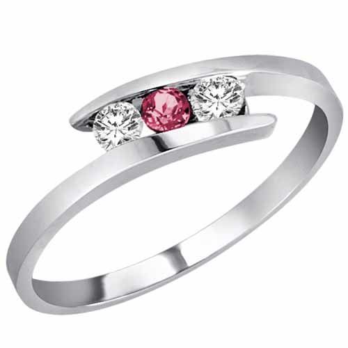 Platinum Round 3 Stone Channel Set Pink Tourmaline and Diamond Ring (0.25 cttw)