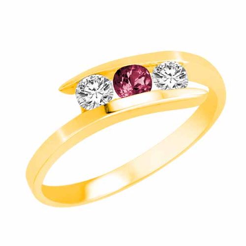 14K Yellow Gold Round 3 Stone Channel Set Pink Tourmaline and Diamond Ring (1/2 cttw)
