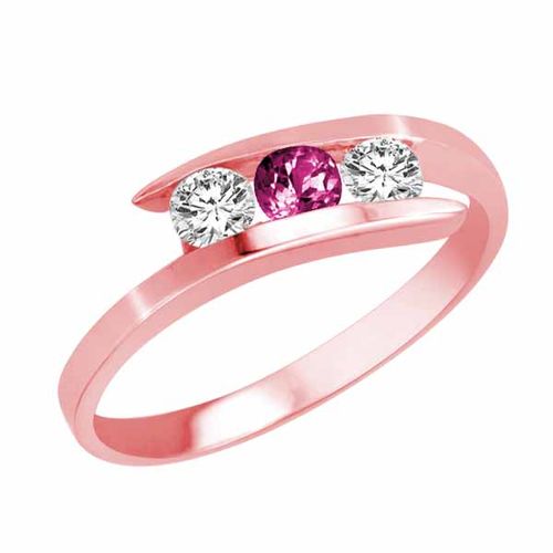 14K Rose Gold Round 3 Stone Channel Set Pink Sapphire and Diamond Ring (1.00 cttw)
