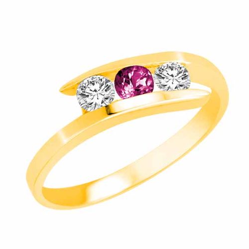 18K Yellow Gold Round 3 Stone Channel Set Pink Sapphire and Diamond Ring (1.00 cttw)