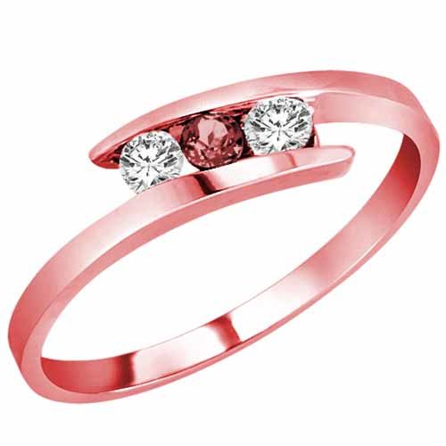 18K Rose Gold Round 3 Stone Channel Set Ruby and Diamond Ring (0.25 cttw)