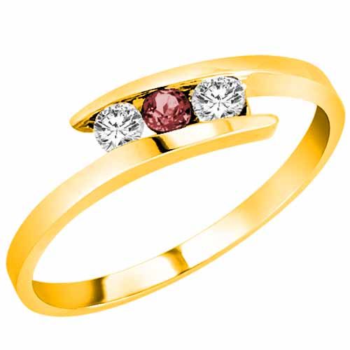 10K Yellow Gold Round 3 Stone Channel Set Ruby and Diamond Ring (0.25 cttw)