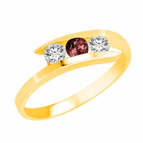 10K Yellow Gold Round 3 Stone Channel Set Ruby and Diamond Ring (1/2 cttw)