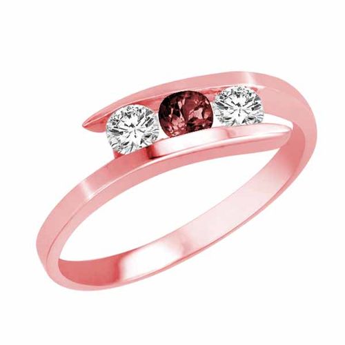 10K Rose Gold Round 3 Stone Channel Set Ruby and Diamond Ring (1.00 cttw)