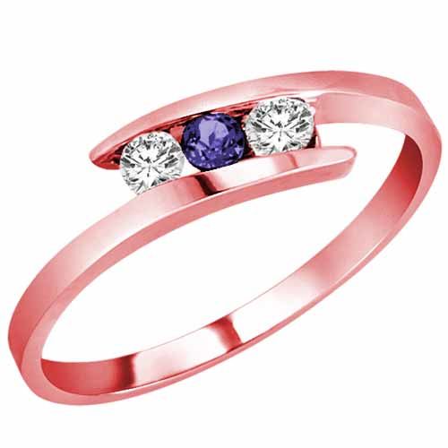 18K Rose Gold Round 3 Stone Channel Set Blue Sapphire and Diamond Ring (0.25 cttw)