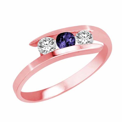18K Rose Gold Round 3 Stone Channel Set Blue Sapphire and Diamond Ring (1.00 cttw)