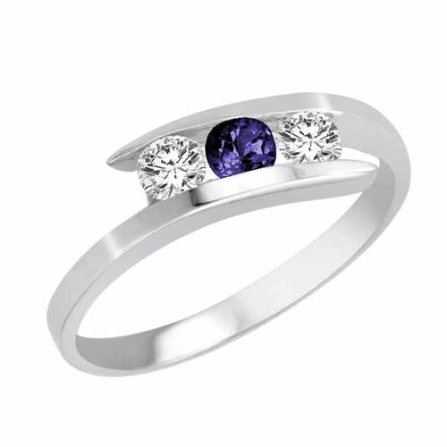 Sterling Silver Round 3 Stone Channel Set Blue Sapphire and Diamond Ring (1.00 cttw)