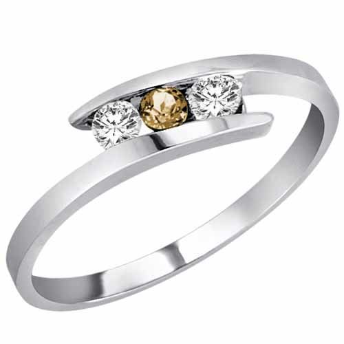 Sterling Silver Round 3 Stone Channel Set Smoky Quartz and Diamond Ring (0.25 cttw)