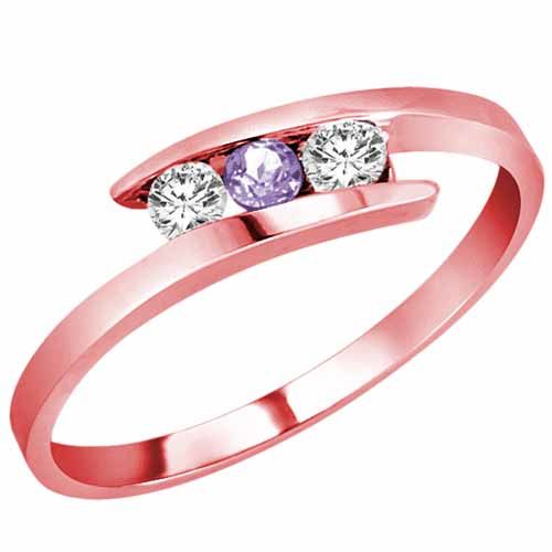 18K Rose Gold Round 3 Stone Channel Set Tanzanite and Diamond Ring (0.25 cttw)