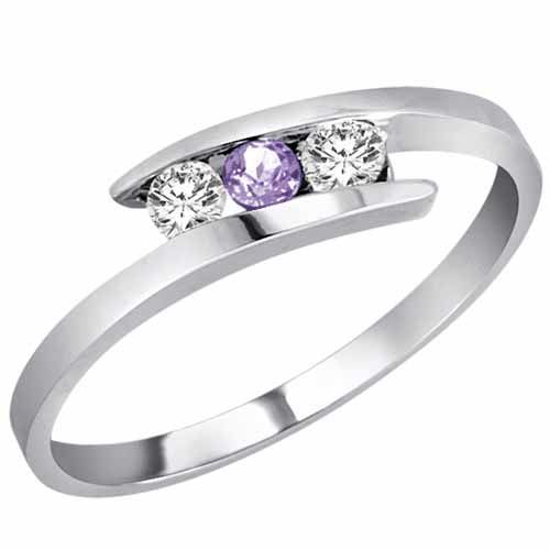 18K White Gold Round 3 Stone Channel Set Tanzanite and Diamond Ring (0.25 cttw)