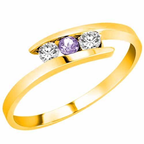 18K Yellow Gold Round 3 Stone Channel Set Tanzanite and Diamond Ring (0.25 cttw)