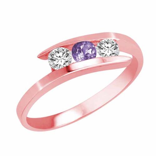 10K Rose Gold Round 3 Stone Channel Set Tanzanite and Diamond Ring (1/2 cttw)