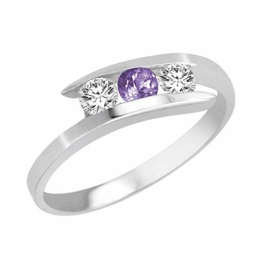10K White Gold Round 3 Stone Channel Set Tanzanite and Diamond Ring (1.00 cttw)