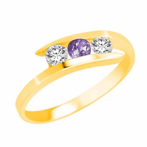 10K Yellow Gold Round 3 Stone Channel Set Tanzanite and Diamond Ring (1.00 cttw)