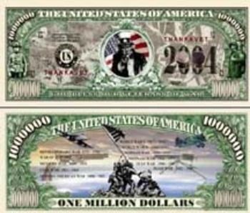 Veterans Of War - Thanks A Million Dollar Bill Case Pack 100