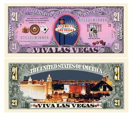 Las Vegas Sin City Gambling 21 Dollar Bill Case Pack 100