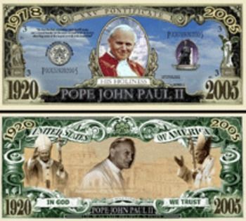 Pope John Paul II Commemorative Bill! Case Pack 100