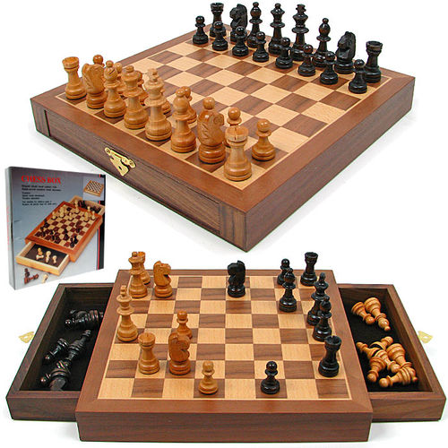 Inlaid Walnut style Magnetized Wood w/Staunton Wood Chessmen