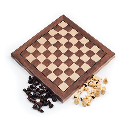 Chess Board Walnut Book Style w/ Staunton Chessmen
