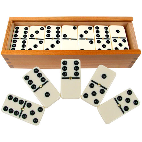 Premium Set of 28 Double Six Dominoes w/ Wood Case