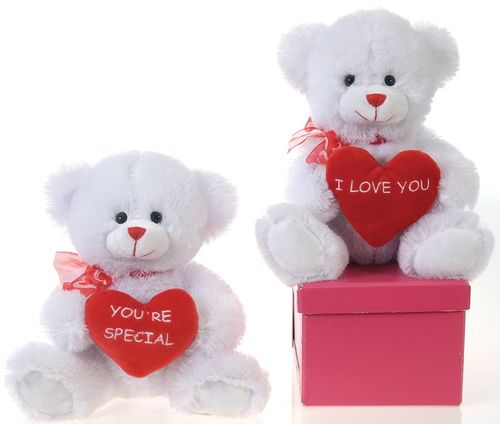 10"" White Sitting Bear With 2 Assorted Hearts Case Pack 24