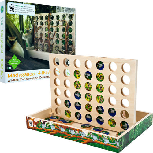 Zoo Animals Madagascar 4-In-A-Row Wood Game