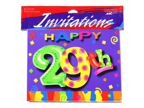 29th birthday invitations, pack of 8
