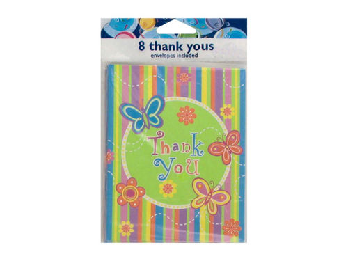 Colorful butterfly stripe &quot;Thank You&quot; notes, set of 8