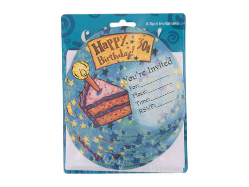 Birthday party invitations, spin for age