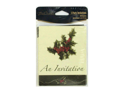 Holiday holly invitations, pack of 8