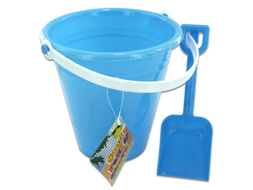 Solid colored beach pail with shovel
