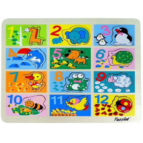 Puzzled Raised Puzzle - Counting To Twelve With Animals Wooden Toys