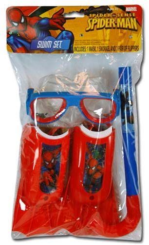 Spiderman 3 Pc Swim Pool Set Fins Snorkle Mask Case Pack 24