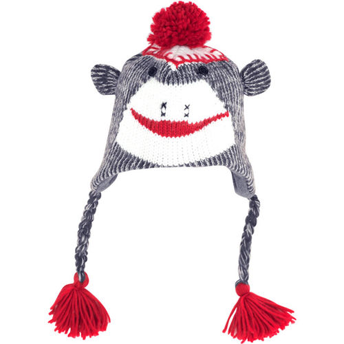 Adult Size Gray Sock Monkey Knit Hat with Poly-Fleece Lining