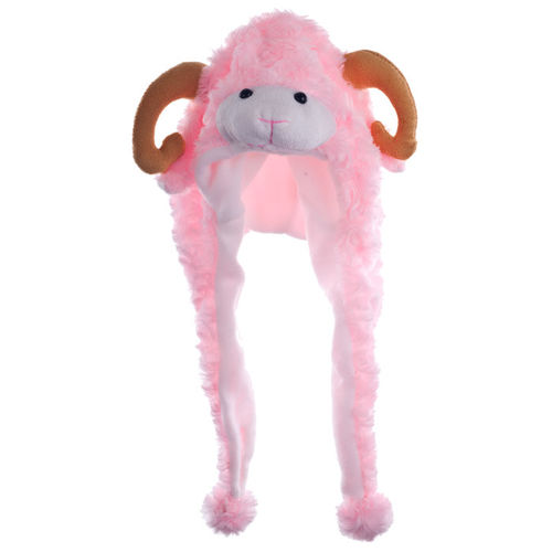Critter Cap Plush Pink Ram Hat