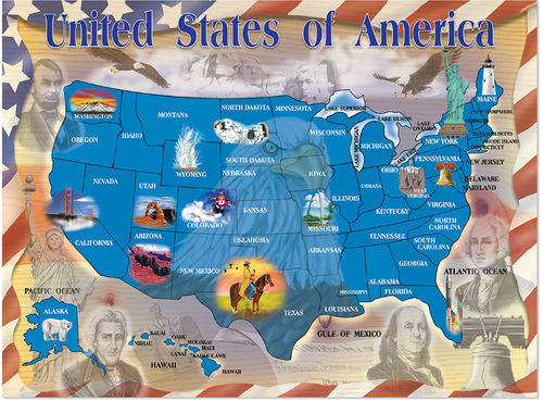 0500 pc Map of the U.S.A. Cardboard Jigsaw