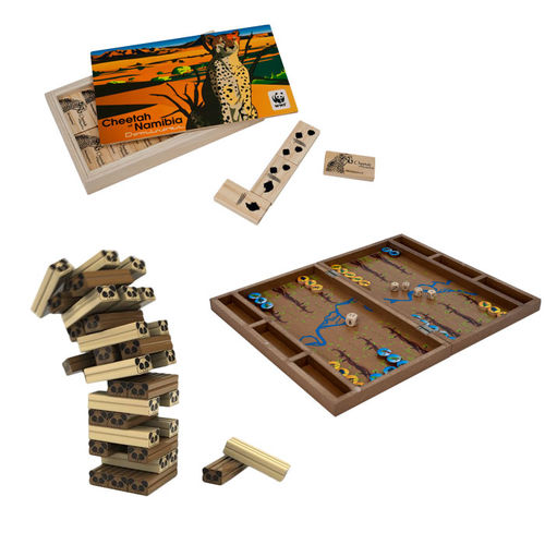 Wild Animal Wood Tumbling Tower, Backgammon and Dominoes