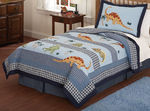 Dino Dave Blue Full / Queen Quilt with 2 Shams